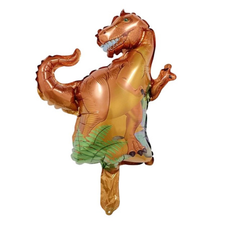Balon din Folie Metalizata, Cyrax, Mini Figurine Dinozauri, Model T-Rex, Tematica Aniversare, 48x34 cm, Ambalaj Individual, Pai Inclus, Umflare cu Aer sau Heliu, Multicolor