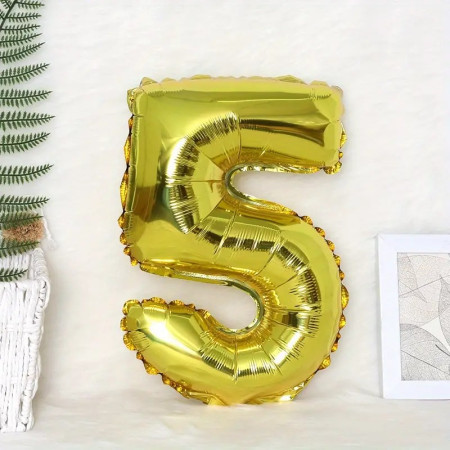 Balon din Folie Cyrax, Cifra 5, 81 cm, Pentru Aer sau Heliu, Bulk, Auriu