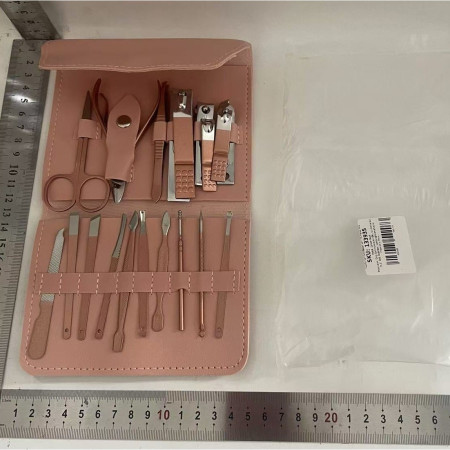 Set 16 Piese de Ingrijire Cosmetica, Cyrax, pentru Manichiura, Pedichiura, Fata, Geanta Organizatoare din Piele Ecologica Inclusa, Roz