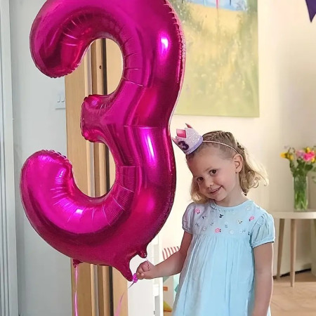 Balon din Folie Cyrax, Cifra 3, 81 cm, Pentru Aer sau Heliu, Mov