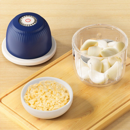 Tocator Electric pentru Bucatarie, Cyrax, Model Presa Electrica pentru Legume Fructe Carne Umpluturi Sosuri, Otel Inoxidabil, 14 x 10.5 x 10.5 cm, 350 ml, Albastru Inchis