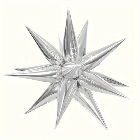 Balon din Folie Metalizata, Cyrax, Figurina Stea 3D, 66 cm, Ambalaj Individual, Pai inclus, Umflare cu Aer sau Heliu, Argintiu