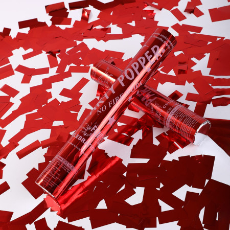 Tub de Confetii, Cyrax, Party Popper, 30x5 cm, Confetii Lucioase Rezistente la Foc, Eliberare prin Rasucire, Rosu