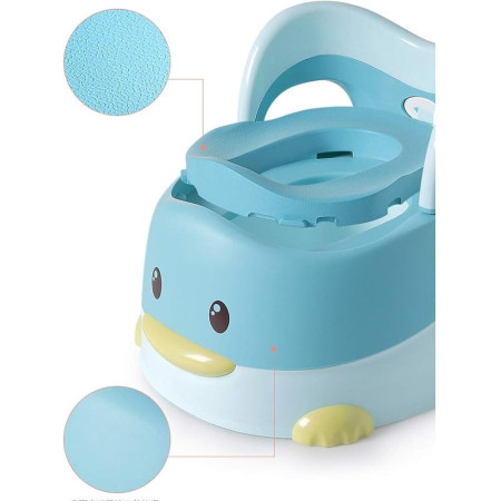 Olita pentru Copii, Cyrax, +6 luni, Detasabila, cu Capac, Antiderapanta, din Plastic, Colac Moale, Model Ratusca, 38x32x30 cm, Albastru