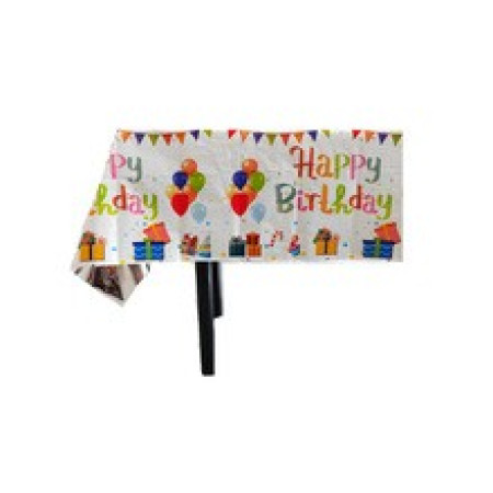 Fata de Masa, Cyrax, din Folie, Imprimeu Happy Birthday cu Baloane, 137 x 183 cm, Alb