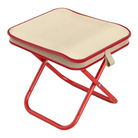 Scaun Pliabil,  pentru Adulti, Portabil, pentru Camping, Pescuit, din Panza Oxford si Cadru Metalic, 24 x 24 x 28 cm, Rosu/Bej