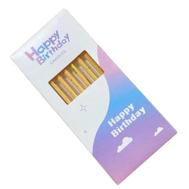 Set 6 Lumanari Lungi, Cyrax, din Parafina, 10 x 0.5 cm, Happy Birthday, Bej