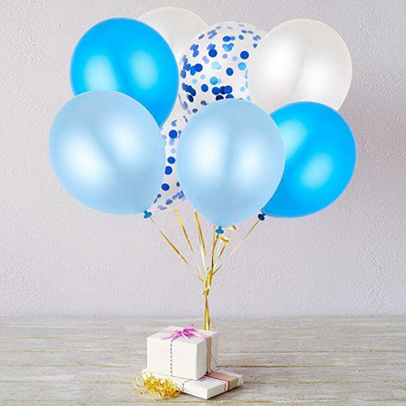 Set 10 Baloane din Latex, Cyrax, Model Party Confetti, 5 x Confetti, 5 x Albastru, 25 cm, 2.2g