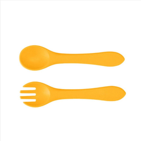 Set 5 piese diversificare bebelusi si copii din silicon Cyrax, baveta, farfurie compartimentata cu ventuza, bol cu ventuza, tacamuri, fara alergeni, galben