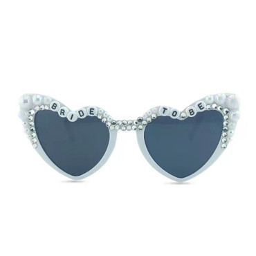 Ochelari Decorativi, Cyrax, Model Bride to Be, cu Perle, pentru Nunta, din PC, 15.3 x 5.7 x 14.5 cm, Alb