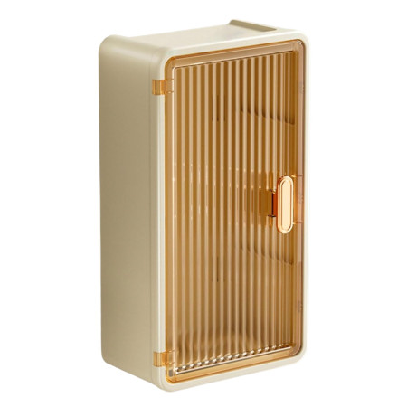 Organizator Cosmetice,  Montare pe Perete fara Perforare, 36.5x10.9x20 cm, din PP si ABS, Bej, Usa Transparenta