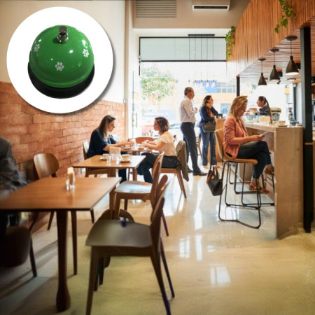 Clopotel Metalic Multifunctional,  Verde cu Imprimeu Labuta Alba, 7.5x7.5x6.5 cm, Dresaj, Receptie, Restaurante