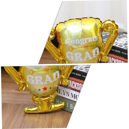 Balon din Folie Metalizata, Cyrax, Figurina Cupa, Tema Absolvire, 65x72cm, Ambalaj Individual, Pai Inclus, Umflare cu Aer sau Heliu, Galben