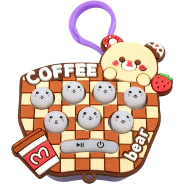 Jucarie pentru copii portabila Cyrax, joc Gopher, cu lumini si muzica, tip breloc, model ursulet, material silicon si ABS, maro