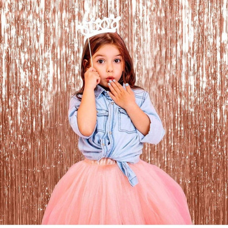 Perdea Franjurata, Cyrax, Model Decor Petrecere, pentru Fundal de Poze, Amenajare Colorata a Petrecerii, Dimensiune 100x200 cm, Roz Auriu