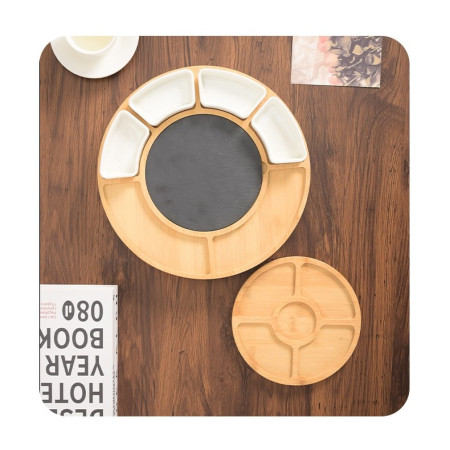 Platou Festiv, Cyrax, din Lemn, pentru Branzeturi si Aperitive, 18 Piese, Maro