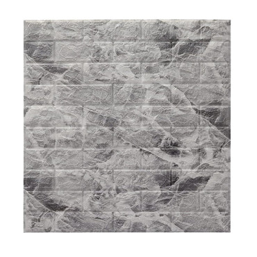 Set 10 Placi Tapet 3D,  70 x 77 cm, Grosime 3 mm, din Polietilena, Model Caramida, Suprafata acoperita 5.3 mp, Marmura Gri