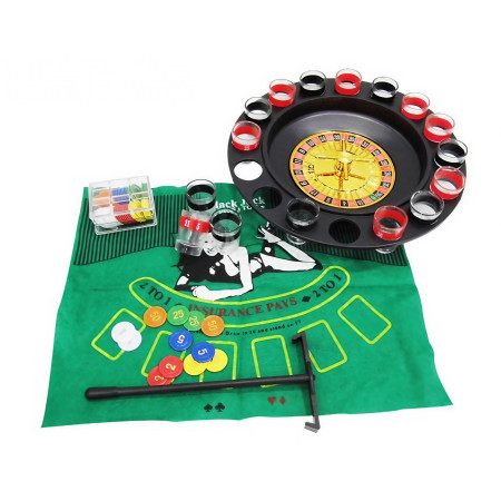 Joc de Ruleta Cyrax, cu Pahare de Shot si Plansa de Joc Blackjack, 31 cm, Multicolor