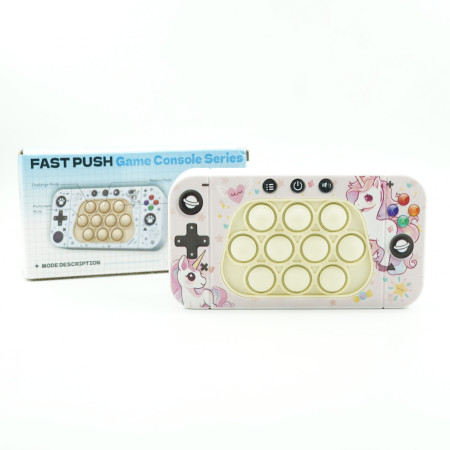 Jucarie interactiva tip consola pentru copii Cyrax, speed push whack-a-mole, joc de viteza pop it, material ABS/silicon, cu nivele, sunete si lumini, 15.5 x 7.6 x 5.3 cm, model unicorn, roz