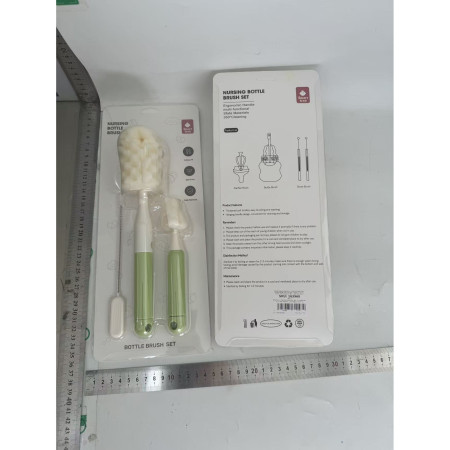 Set 3 Perii de Spalat Biberoane, Cyrax, pentru Tetina, Biberon, Pai, Materiale Sigure, fara BPA, Curatare 360°, Verde