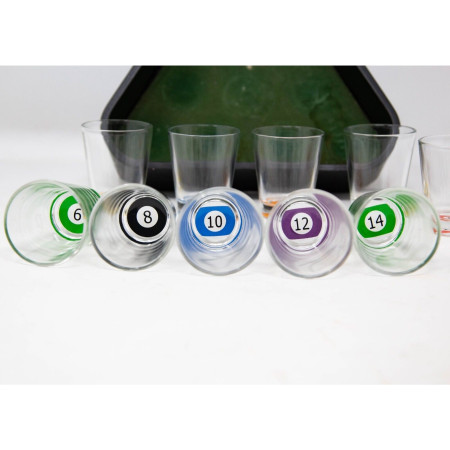 Set 10 pahare de shot Cyrax, cu Suport de Biliard, 30 ml, din sticla, 10 x 10 cm, multicolor