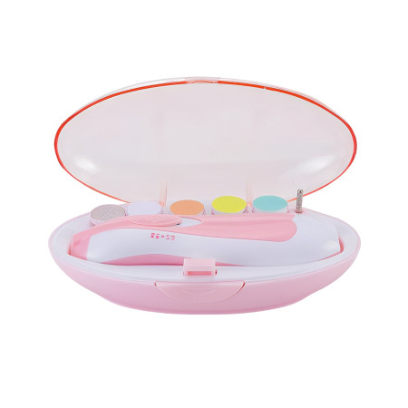 Set Pila Electrica pentru Copii si Bebelusi, Cyrax, ABS, 6 Accesorii, cu Lumina LED, Roz Alb