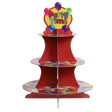 Suport Prajituri, Cyrax, 3 Etaje, Design de Petrecere, pentru Prajituri, Candy Bar, din Carton, Rosu/Multicolor