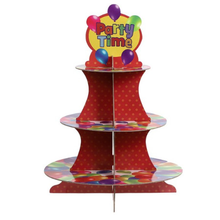 Suport Prajituri, Cyrax, 3 Etaje, Design de Petrecere, pentru Prajituri, Candy Bar, din Carton, Rosu/Multicolor