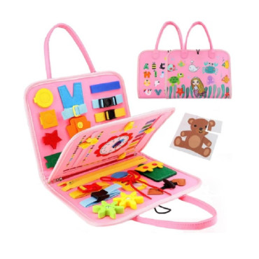 Carte Senzoriala Educativa Montessori, Cyrax, Dezvoltare Abilitati Motorii, 3 Pagini, Model Sirena si Alfabet, 28x25x4 cm, Roz