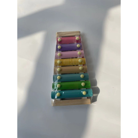 Instrument Muzical Xilofon Cyrax, din Lemn, 8 Note Muzicale, 2 Bete de Percutie, 4-6 Ani, Multicolor Pastel