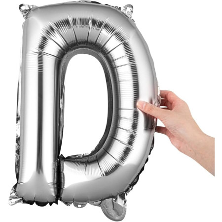 Balon Folie Metalizata Litera D, Cyrax, 80 cm, Umflati cu Heliu sau Aer, Ambalaj Individual, Pai inclus, Argintiu