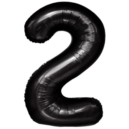 Balon din Folie Metalizata, Cyrax, Figurina Cifra, Tema Aniversare 80 cm, Ambalaj Individual, Pai inclus, Umflare cu Aer sau Heliu, Negru, Cifra 2