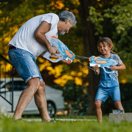 Pistol cu Apa pentru Copii, Rezervor, Pentru Piscina/Plaja, Cyrax, 6ani+, Albastru, 4 duze, 900ML