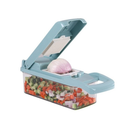 Feliator Multifunctional, Cyrax, Razatoare, 8 in 1, pentru Fructe si Legume, 10 Piese, Lame de Inox, Recipient Stocare, Separator Oua, Protectie Mana, ABS, 32.2x11.3 cm, Albastru/Alb