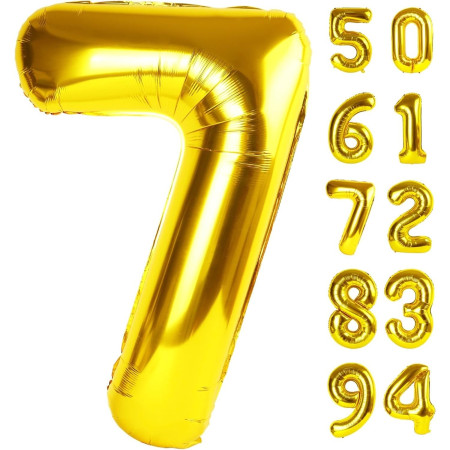 Balon din Folie Metalizata Cyrax, Figurina Cifra, Tema Aniversare 100 cm, Ambalaj Individual, Pai inclus, Umflare cu Aer sau Heliu, Auriu, Cifra 7