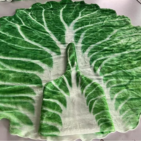Set patura flanel si caciula  forma frunza de salata, pentru nou-nascuti, material poliester, 85 cm, verde