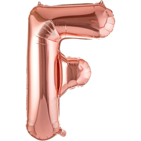 Balon Folie Metalizata Litera F, Cyrax, 80 cm, Umflati cu Heliu sau Aer, Ambalaj Individual, Pai inclus, Rose Gold