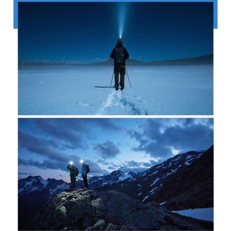 Lanterna LED de Montat pe Cap,  cu Raza Lunga de Zoom, Reincarcabila USB, Far Telescopic, Rezistent la Apa, Reglabil, pentru Pescuit in Aer Liber, Camping, Lumina Puternica, Lanterna, 7.5x5.8x5.5 cm, Gri