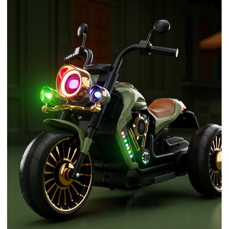 Motocicleta Electrica Cyrax, cu Acumulator,  Bluetooth, Sistem Anti-Rasturnare, Sistem de Lumini si Sunet, 1-8 Ani, 93 x 48 x 63 cm, Verde