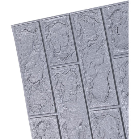 Set 10 Placi Tapet 3D,  70 x 77 cm, Grosime 3 mm, din Polietilena, Model Caramida, Suprafata acoperita 5.3 mp, Argintiu