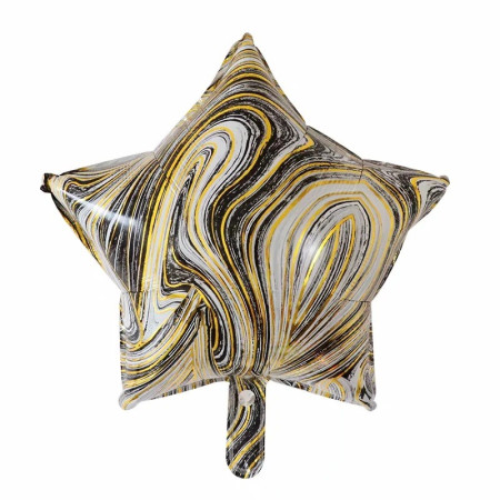 Set 2 Baloane din Folie Metalizata, Cyrax, Figurine Inima si Stea, Model Marmura, 45 cm, Ambalaj Individual, Pai Inclus, Umflare cu Aer sau Heliu, Bej