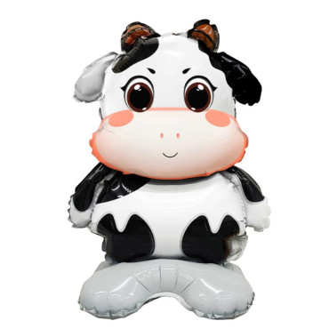 Balon din Folie Metalizata, Cyrax, Mini Figurine Animalute, Model Vacuta, Tematica Aniversare, 38x58 cm, Ambalaj Individual, Pai Inclus, Umflare cu Aer sau Heliu, Multicolor