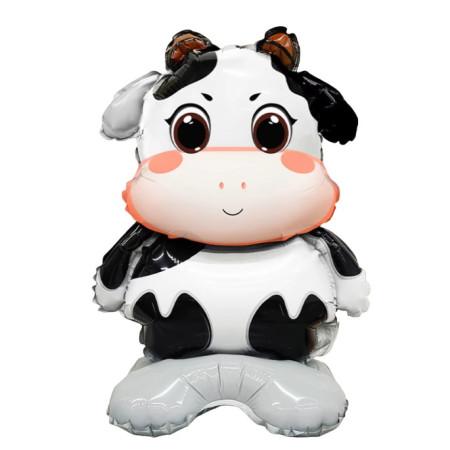 Balon din Folie Metalizata, Cyrax, Mini Figurine Animalute, Model Vacuta, Tematica Aniversare, 38x58 cm, Ambalaj Individual, Pai Inclus, Umflare cu Aer sau Heliu, Multicolor