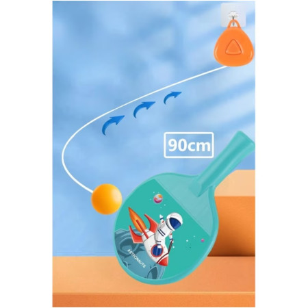 Set 2 Palete de Tenis de Masa, Cyrax, pentru Copii, Design Animat, Tematica Astronauti, Accesoriu de Agatat Inclus si 2 Mingi, Albastru