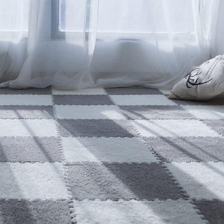 Set 10 Piese Covor tip Puzzle, Cyrax, Spuma EVA, Pufos, 30 x 30 x 1 cm, Gri