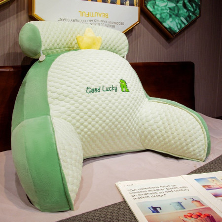 Perna Multifunctionala,  Spatar pentru Pat, Protectie Lombara, Marime Medie, 60 x 40 cm, din Plus, Model Dinozaur, Verde