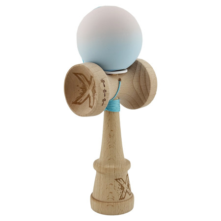 Kendama X Originala, Profesionala, Cyrax, Rubber Grip, Cupe Mari KING SIZE V3, Gaura in Baza, Rulment Metalic, din lemn 18 cm, Ata 62/65 cm, Gradient Lila/Turcoaz