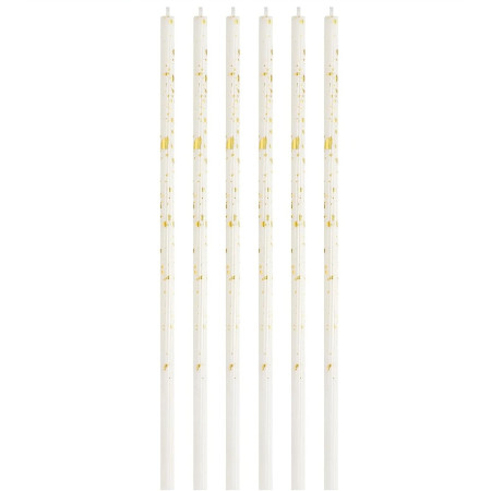 Set 6 Lumanari Lungi, Cyrax, din Parafina, 10 x 0.5 cm, Happy Birthday, Alb/Negru