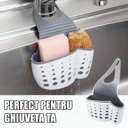 Suport Scurgere pentru Burete si Laveta de Vase Bucatarie, Cyrax, Albastru, Curea Reglabila, Plastic Flexibil, 15x 5x 21cm