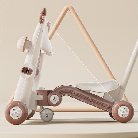 Antemergator pentru Copii 8 in 1, Cyrax, Multifunctional, cu Maner de Impingere Detasabil, Scuter, Trotineta, Scaun Reglabil, Tavita Detasabila, Stabil, Antiderapant, 4 Roti, 56x44x64cm, 9-12 Luni, Maro